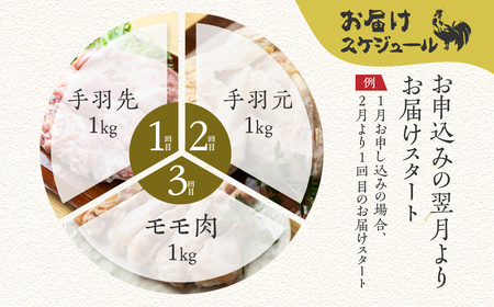 鶏肉 定期便 お楽しみ 地鶏 定期便3回 飛騨地鶏 モモ肉1kg・手羽先1kg・手羽元1kg 国産 国産地鶏[Q2619]