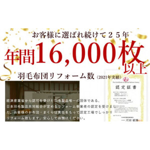 羽毛布団 打ち直し　新品そっくりさん（シングルからシングル）