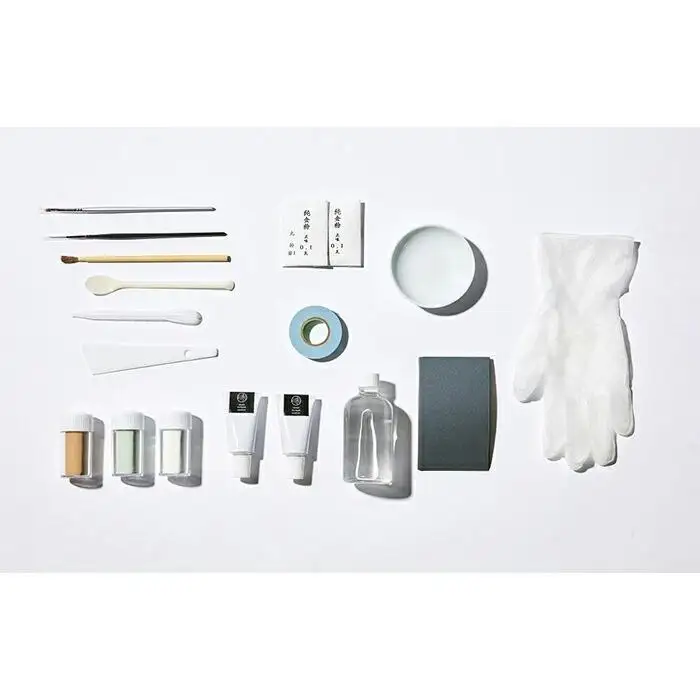 【堤淺吉漆店】天然漆と純金粉を使った本格金継ぎ体験キット 「金継ぎコフレ」（動画解説付）（手袋サイズＭ）