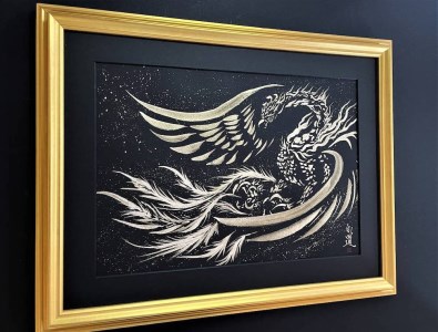 現代水墨画家 絵師白道 作「銀の鳳凰」｜絵画 アート インテリア 手描き [0621]