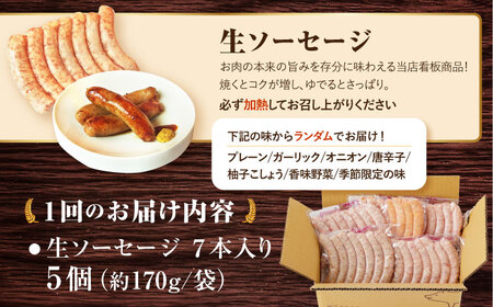 ソーセージ 【35本×12回定期便】生ソーセージ詰め合せ7本入り×5袋 ※無塩せき（亜硝酸ナトリウム不使用）[EAM043]  国産ソーセージ ソーセージウインナー 冷凍 詰合せ 定期便