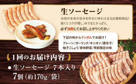 ソーセージ 【49本×12回定期便】生ソーセージ詰め合せ7本入り×7袋 ※無塩せき（亜硝酸ナトリウム不使用）[EAM046]  国産ソーセージ ソーセージウインナー 冷凍 詰合せ 定期便
