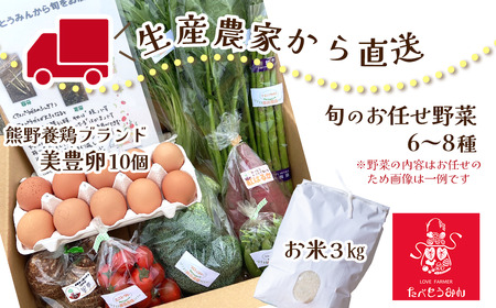 【定期便／3ヶ月お届け】 たべとうみんの旬菜ボックス（お米付）｜ 野菜詰め合わせ 美豊卵