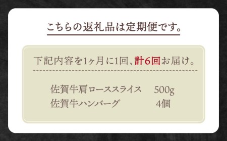 【全6回定期便】佐賀牛 スライス・ハンバーグセット HBH094 ハンバーグ スライス 佐賀牛 黒毛和牛