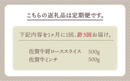 【全3回定期便】佐賀牛 スライス・ミンチセット各500g HBH107 佐賀牛 スライス ミンチ 肉セット