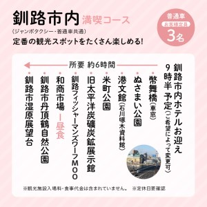 釧路市在住観光クリエーター　原田カーナさんがご案内する釧路市タクシー観光プラン　釧路市内満喫コース（普通車） F4F-5955