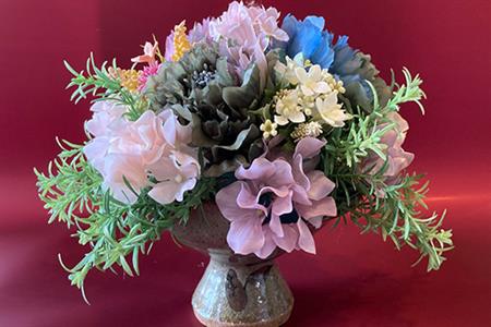 光触媒(空気清浄)アートフラワー 唐津焼 盃型花瓶 造花 インテリアフラワー アレンジ ギフト プレゼント