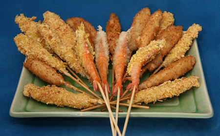 瀬戸内海産 海の幸 串揚げ 生パン粉 湯葉衣 魚介類 魚貝類 加工食品 ナシフグ 太刀魚 ハゼ 芝エビ あなご 惣菜 揚げ物 