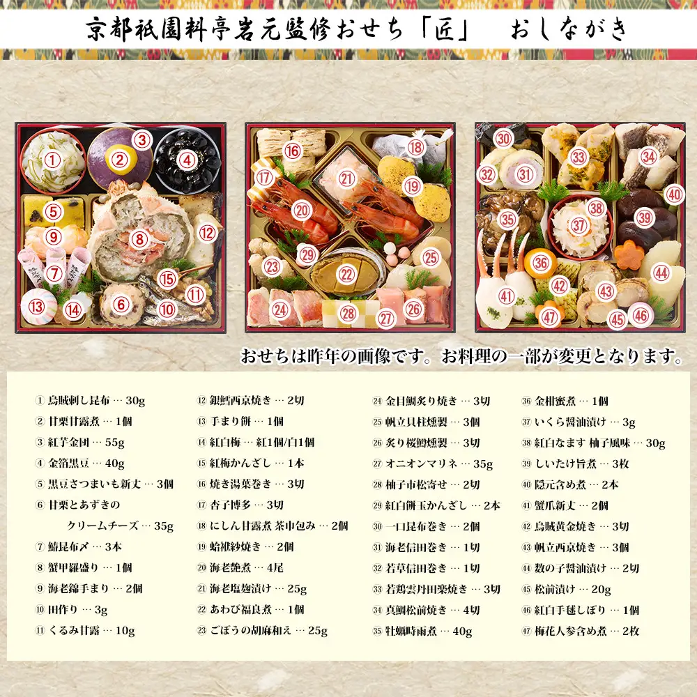 【京都祇園 岩元】冷蔵おせち三段重「匠」カニver. 約3～4人前｜本格 料亭おせち 毎年完売必至 人気