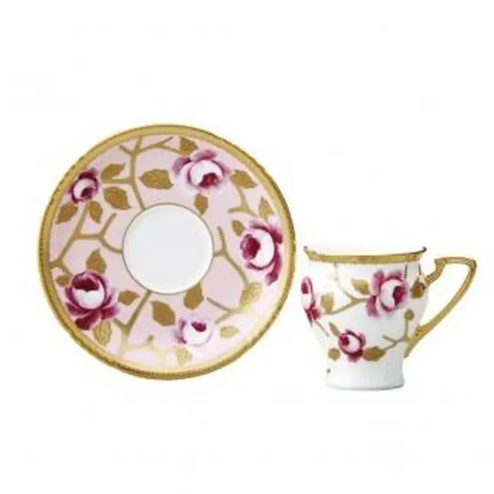 ノリタケ 「オマージュコレクション」 コーヒー碗皿 ”桃色金彩薔薇文”