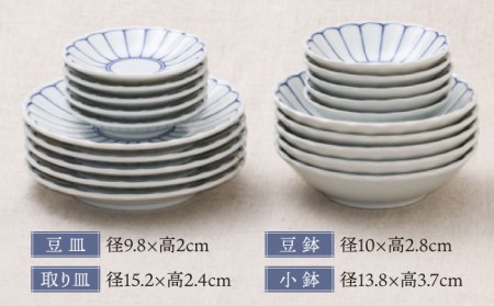 【美濃焼】菊花紋 小鉢・取り皿・豆鉢・豆皿の和食器セット（各5点 合計20点）【うつわやさんーカネ忠】食器 プレート ボウル 副菜鉢 副菜皿 ケーキ皿 取り皿 サラダボウル 和風 料亭風 日本料理 おしゃれ レンジ対応 食洗機対応 送料無料 [MBO030]