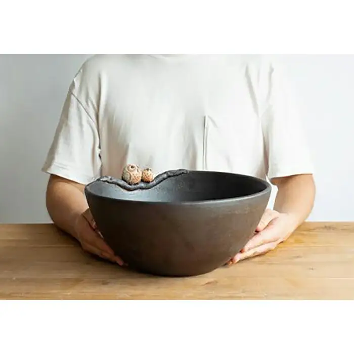 【信楽焼・明山】仲良しふくろう丸型手洗鉢(φ30cm)　washbowl-08