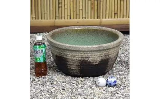 信楽焼 13号灰釉流し水鉢 睡蓮鉢 メダカ鉢