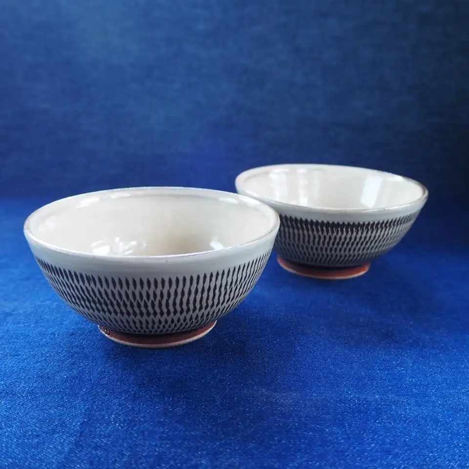 小石原焼飛鉋四寸碗2個セット(金丸窯)直径約12cm H38