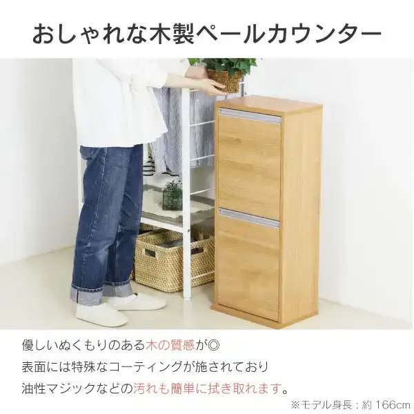 木製2分別ダストボックス ナチュラル おしゃれ ゴミ箱 完成品 燕三条製 [川口工器] 