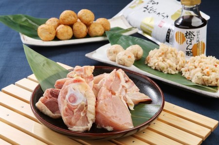 福岡ブランド「はかた地どり」 水炊きセット（2～3人前）_はかた地どり 水炊き セット 2 ～ 3人前 スープ ぶつ切り つみれ 肉だんご 橙ぽん酢 簡単 簡単調理 福岡ブランド 本場 歯切れが良い 旨み 厳選 鶏ガラスープ 鶏肉 冷凍 肉 コラーゲン お取り寄せ お取り寄せグルメ 食品 加工食品 福岡県 久留米市 送料無料 〔Cn009〕