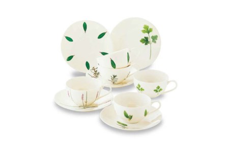 【美濃焼】ラ・エミーズ コーヒー＆ティー ヴァリエ C/S 5客セット【山加商店】AM20-TS21 食器 皿 プレート マグカップ コーヒーカップ ティーカップ うつわ ペア 白 ホワイト グリーン ハーブ 新生活 新居 シンプル 北欧風 送料無料[MEB010]