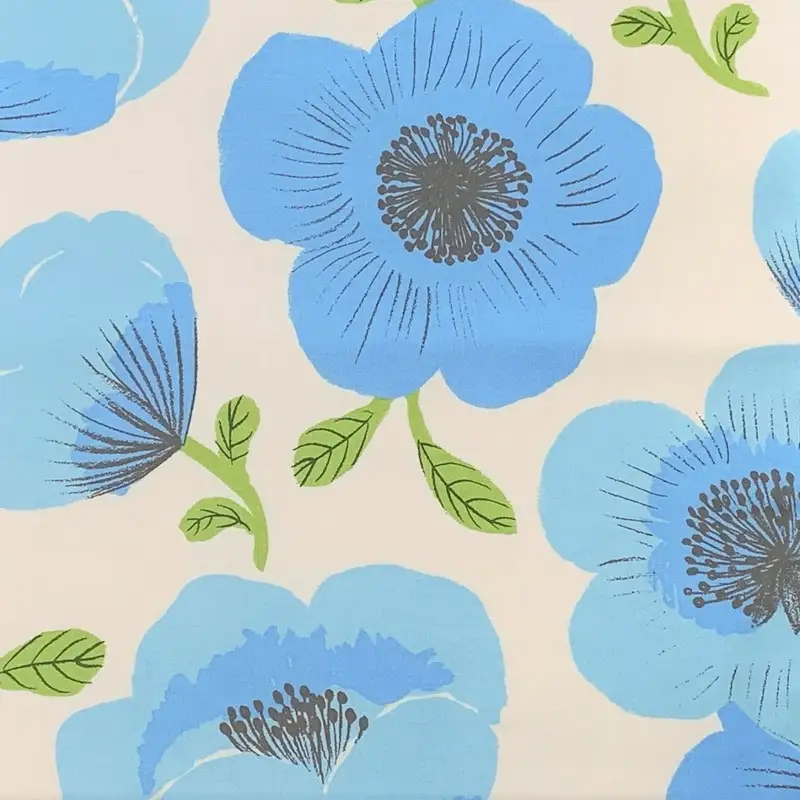 天然繊維手作り　木綿わた入り敷ふとん（ポピー柄「ブルー」）