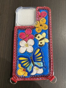 a40-087　スマホ カバーケース 牛ヌメ革 ハンドメイド