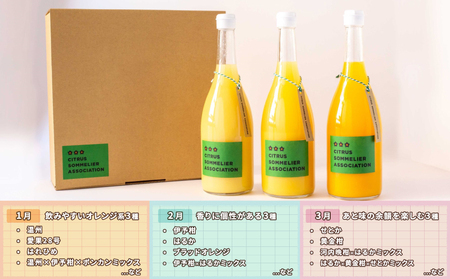 ジュース定期便 3回 720ml × 3本 計9本 柑橘ソムリエ 定期便 H040-064002