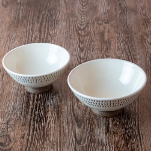 小石原焼 カネハ窯 飛び鉋飯碗 大小セット(フチ飛び鉋) AA91