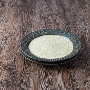 小石原焼 カネハ窯 飛び鉋プレートセット【大】(茶マット) AA106