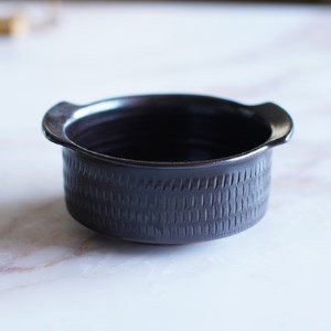 小石原焼 カネハ窯 飛び鉋グラタン皿セット(黒マット×M) AA117
