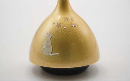 【高岡銅器】エコー 螺鈿猫 金色 民芸品 芸品 雑貨 インテリア ネコ おりん 余韻 高岡螺鈿 伝統工芸士  FAD-0963