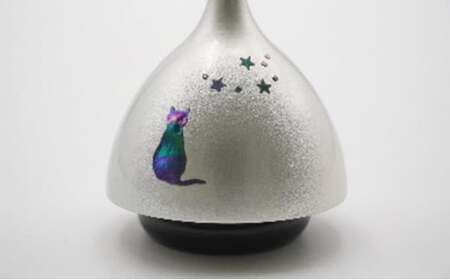 【高岡銅器】エコー 螺鈿猫 銀色 民芸品 芸品 雑貨 インテリア ネコ おりん 余韻 高岡螺鈿 伝統工芸士  FAD-0964
