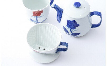 有田焼 バラ絵 コーヒードリッパー＆ポット＆マグカップの3点セット 大慶 A45-105