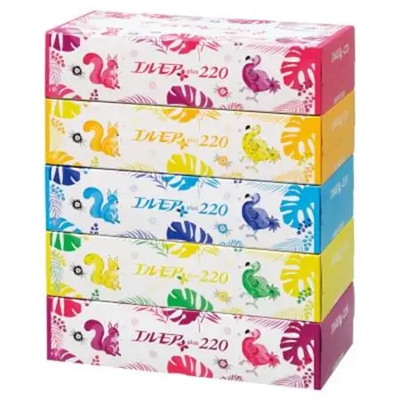エルモアプラスティシュー220組　5箱×12パック(60箱)【離島・沖縄県不可】_ティッシュ ティッシュペーパー 日用品 消耗品 まとめ買い 常備品 生活用品 ボックスティッシュ_【配送不可地域：離島・沖縄県】【1333461】