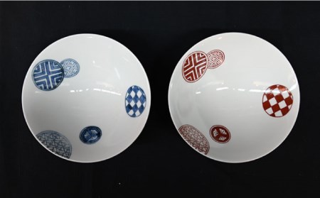 【波佐見焼】はさみ平茶碗 丸地紋 （呉・朱） 茶碗 ペアセット 食器 皿 【協立陶器】 [TC86] 波佐見焼