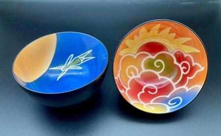 有田焼 伝作窯 黒助茶碗 月と太陽 ペアセット A40-179