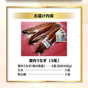 源内 うなぎの蒲焼 3尾 ( 150g × 3尾 ) 香川県産 ｜ うなぎ 蒲焼 たれ・粉山椒付き