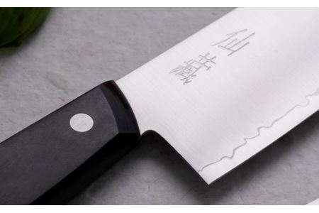 H20-83 モザイクピン付き三徳包丁+ペティセット（EN-01/02） ～切れ味の良い3層鋼ステンレス 日本刀のような波紋 デザイン～