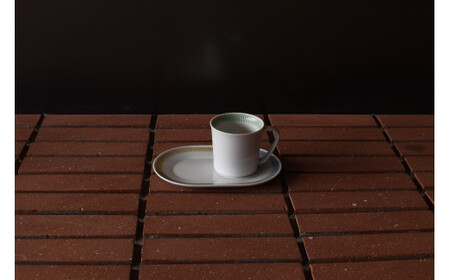 1616/ PC Mug Green & Oval Plate 200 セット 有田焼 器 食器 オーバルプレート 皿 白 ホワイト マグカップ 30000円 3万円 A30-751