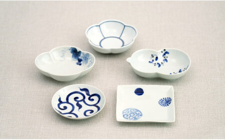 有田焼 粋なカタチ 染付小皿小鉢揃い (5枚セット)深海三龍堂 豆皿 豆小皿 菓子皿 和食器 お皿 小鉢 中鉢 おしゃれ 30000円 3万円 A30-670