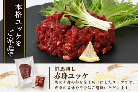 鮮馬刺し赤身ユッケ10個セット 約500g ＜50g×10パック＞ 【 熊本馬刺し 熊本馬肉 新鮮馬刺し 赤身ユッケ 熊本馬刺しユッケ 新鮮赤身ユッケ タレ付きユッケ ユッケセット 新鮮ユッケ 絶品ユッケ 人気馬刺しユッケ 馬肉 馬ユッケ タレ付き 真空パック 線切り 赤身 馬刺し 冷凍 世界的衛生基準 SQF認証取得 送料無料 】 031-0496