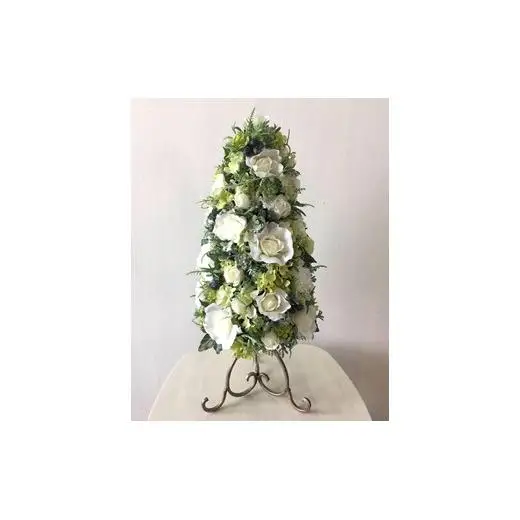 【ギフト用】美流渡の森 アーティフィシャルフラワー ツリー型アレンジメントM(白、グリーン系)【12254】