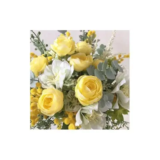 【ギフト用】美流渡の森 アーティフィシャルフラワーブーケ ミモザ黄色系 (花器付き)【12255】