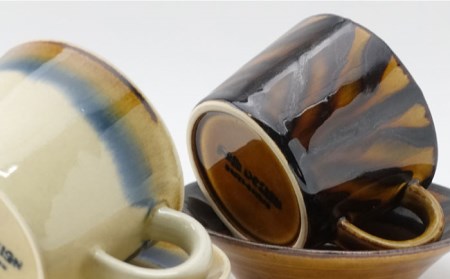 【陶器市特集】【波佐見焼】Folk Design 二色巻・矢羽根飴釉 コーヒー碗皿 カップ・ソーサー ペアセット 食器 皿 【玉有】 [IE20] 波佐見焼