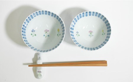 【波佐見焼】十草 三つ花 飯碗 茶碗 大小セット 食器 皿 【藍水】 [GB34]  波佐見焼