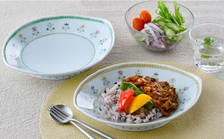 【波佐見焼】はなごよみ ヤシの実型皿 プレート お皿 グリーン・黄色 ペアセット 食器 皿 【藍水】 [GB36]  波佐見焼