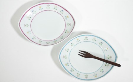 【波佐見焼】花暦 ヤシの実型皿 プレート お皿 ペアセット 食器 皿 【藍水】 [GB41]  波佐見焼