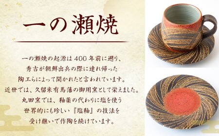 丸田窯 焼締め針象嵌泥彩松葉文様 珈琲碗皿
