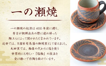 丸田窯 焼締め針象嵌泥彩縄文様 珈琲碗皿