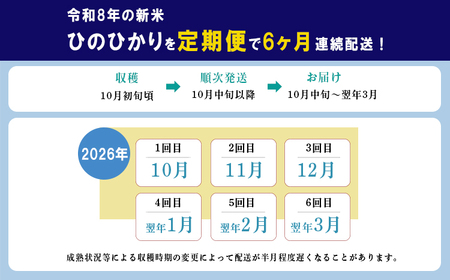 《令和8年産先行受付》【定期便(6ヶ月連続)】ひのひかり「きりしまのゆめ(無洗米)」6kg(2kg×3袋)×6回  TF0588-P00026