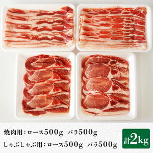 【東庄町産SPF豚肉】 焼肉＆しゃぶしゃぶセット 計2kg  （ロース1kg バラ1kg） 豚肉 豚 ロース バラ 焼肉 焼き肉 しゃぶしゃぶ 真空パック 冷蔵 柔らかい 詰め合わせ 千葉県 東庄町