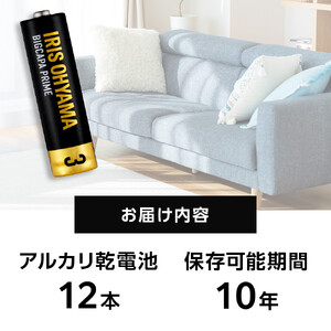 乾電池 アルカリ乾電池 BIGCAPA PRIME 単3形12本パック アイリスオーヤマ 家電 電化製品 防災 長持ち LR6BP／12P 8個セット