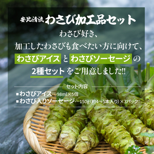 岩手県産わさび使用 安比清流わさび加工品セット（わさびアイス・わさびソーセージ） 【安比清流山葵園】 ／ 山葵 わさび ワサビ アイス アイスクリーム ソーセージ ウインナー おすすめ オススメ カップアイス ポークソーセージ おつまみ おかず